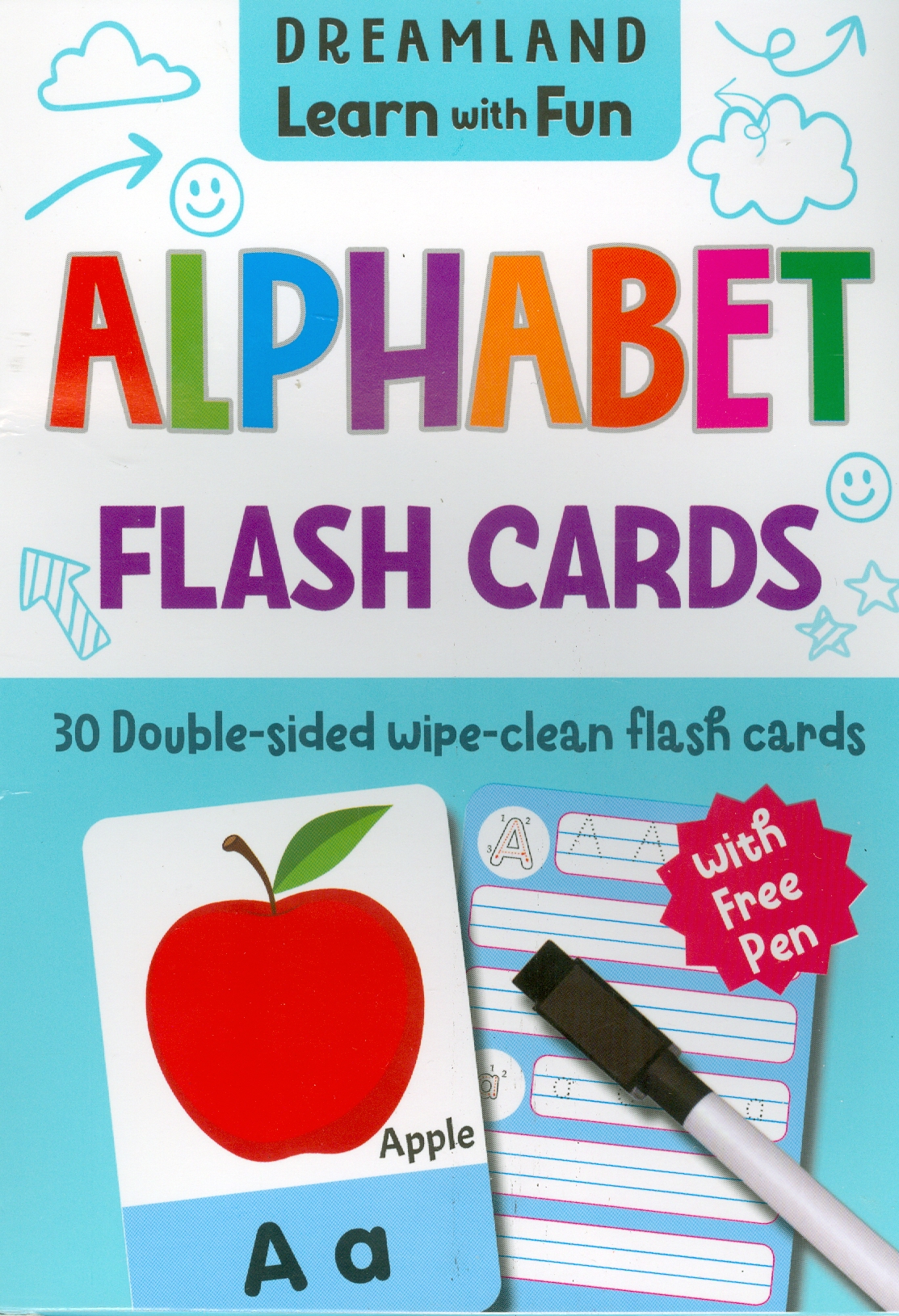 Flash Cards Alphabet - 30 Double Sided Wipe Clean Flash Cards For Kids (With Free Pen) (Flash Cards Bảng Chữ Cái - 30 Flash Cards Cho Trẻ Em (Kèm Theo Bút))